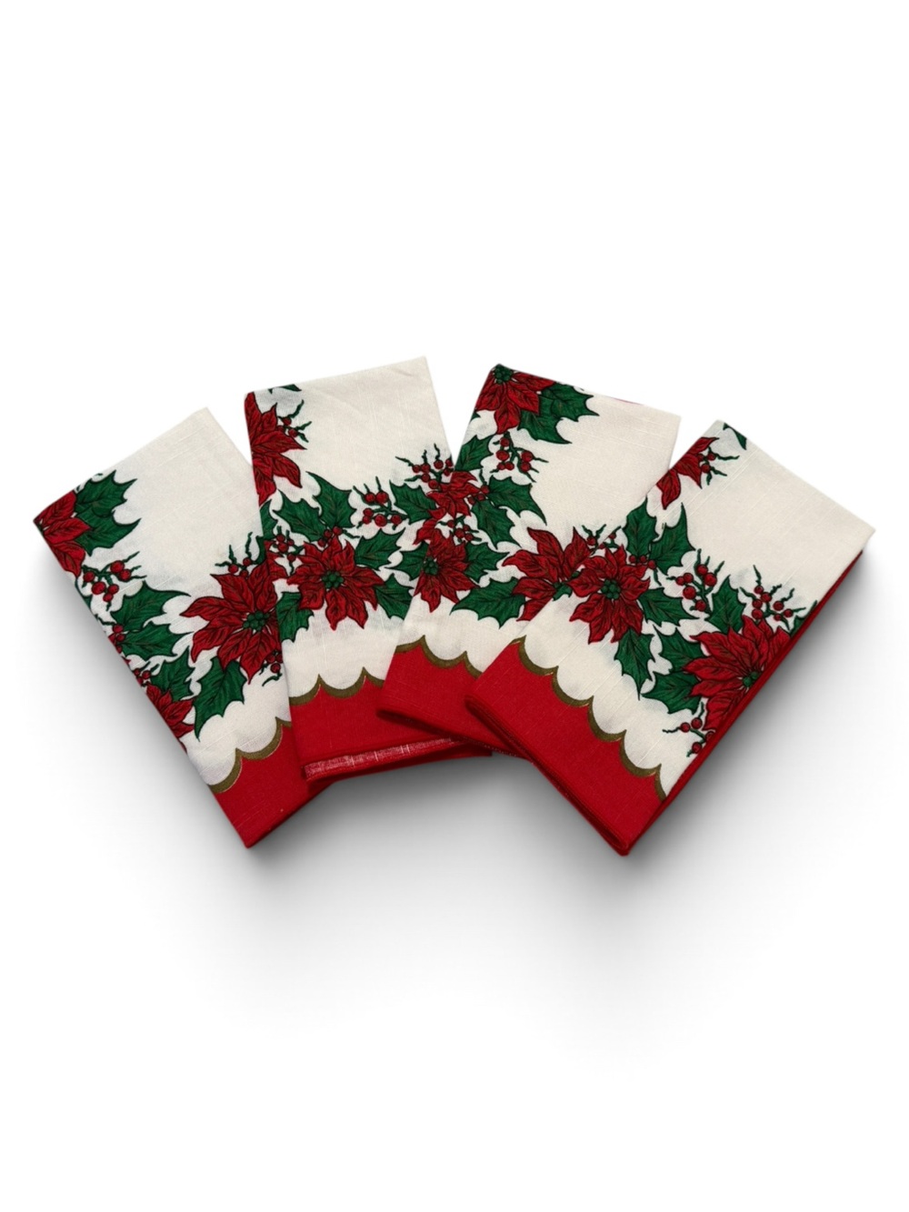 Vintage Poinsettia Holiday Cloth Napkins with NIB Napkin Rings in Gold & Silver - Picture 10 of 14